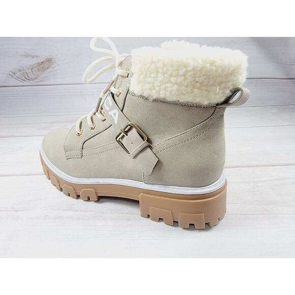 Womens Nautica Evona Ankle Hiker Boots Lace Up Beige Taupe Faux Suede Sz 7.5 - Picture 13 of 16